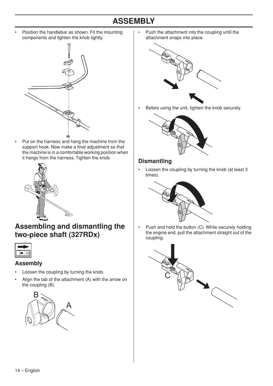 Assembly, Dismantling | Husqvarna 327RD User Manual | Page 14 / 44