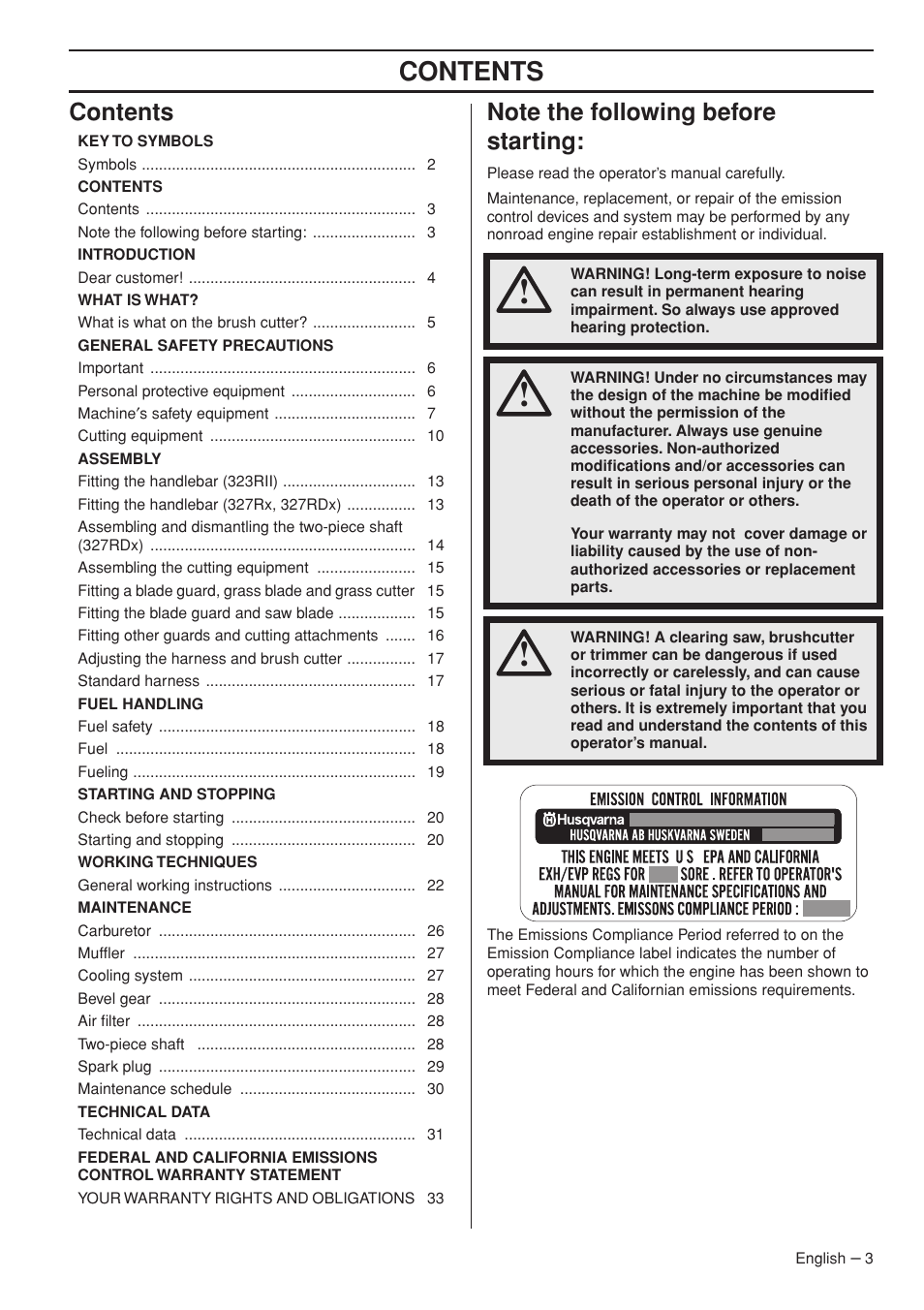 Husqvarna 327RD User Manual | Page 3 / 44