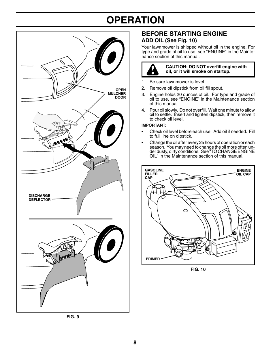 Operation, Before starting engine | Husqvarna 7021RS User Manual | Page 8 / 22