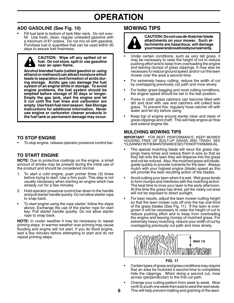 Operation, Mowing tips | Husqvarna 7021RS User Manual | Page 9 / 22