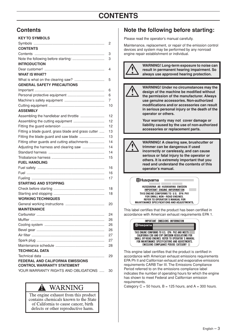 Husqvarna 335R User Manual | Page 3 / 40