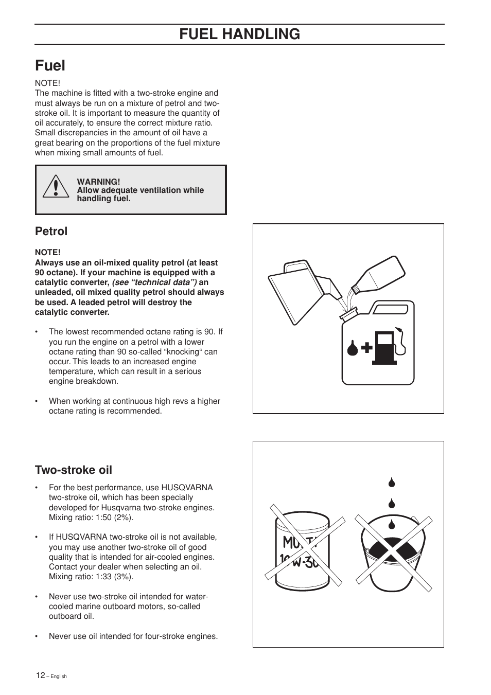 Fuel handling, Fuel | Husqvarna 225B User Manual | Page 12 / 28