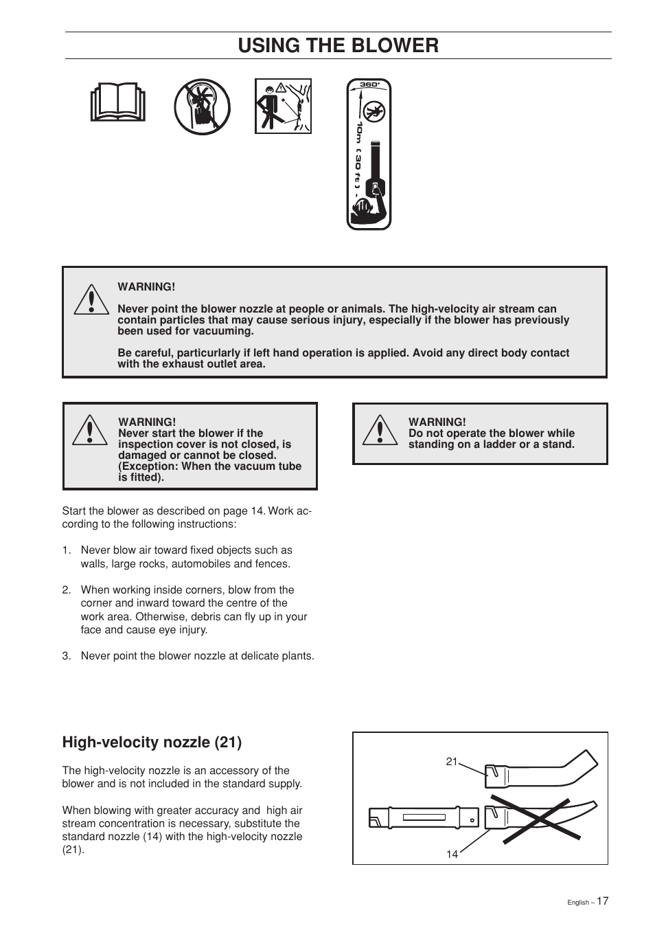 Using the blower | Husqvarna 225B User Manual | Page 17 / 28