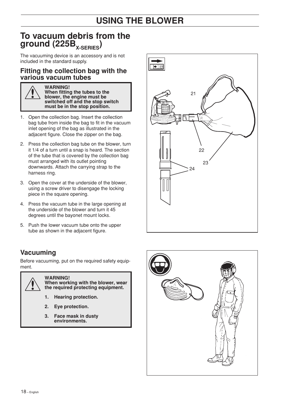 Using the blower | Husqvarna 225B User Manual | Page 18 / 28