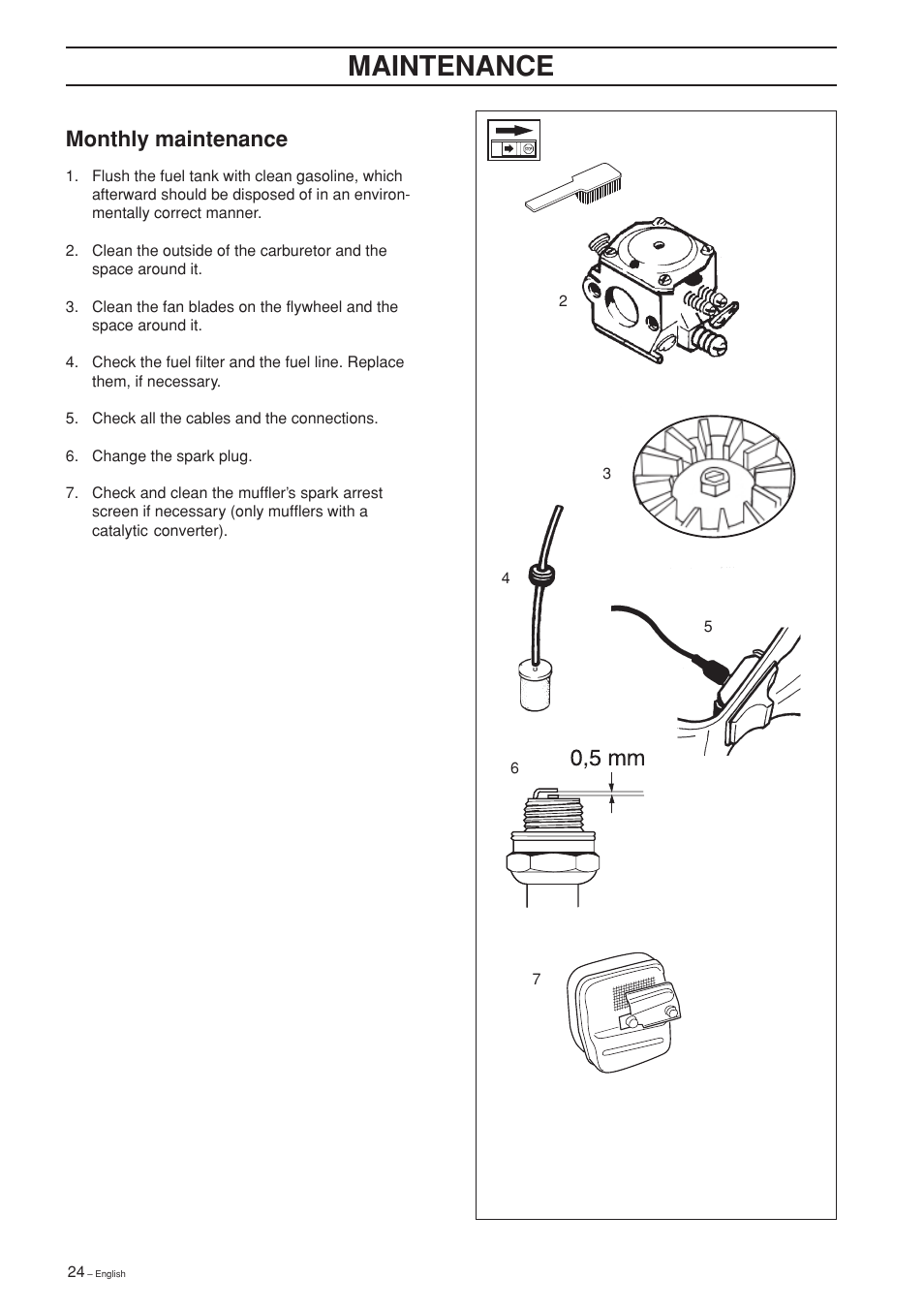 Maintenance, Monthly maintenance | Husqvarna 225B User Manual | Page 24 / 28