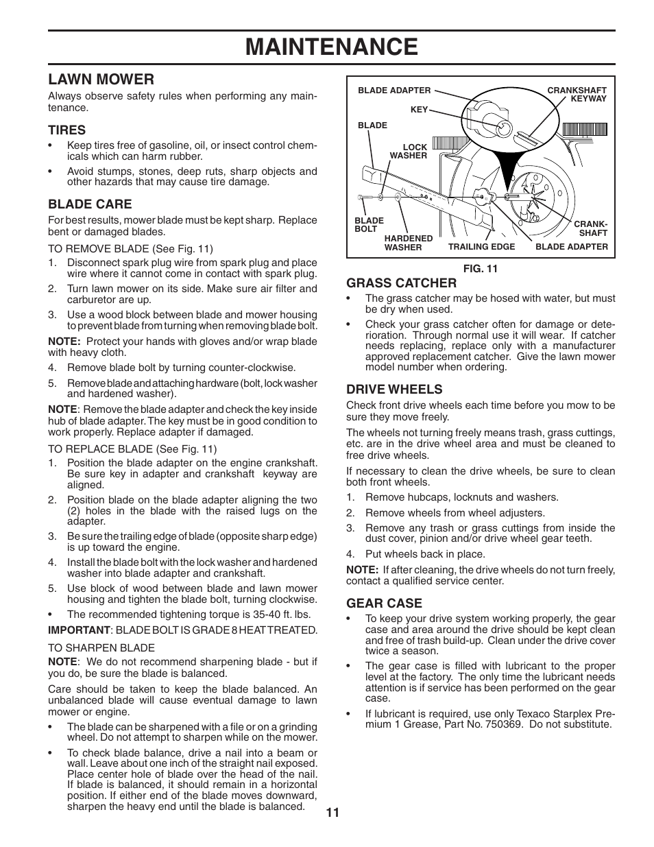 Maintenance, Lawn mower | Husqvarna 5521CH User Manual | Page 11 / 20