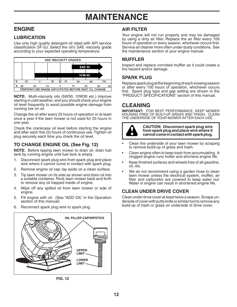 Maintenance, Cleaning, Engine | Husqvarna 5521CH User Manual | Page 12 / 20