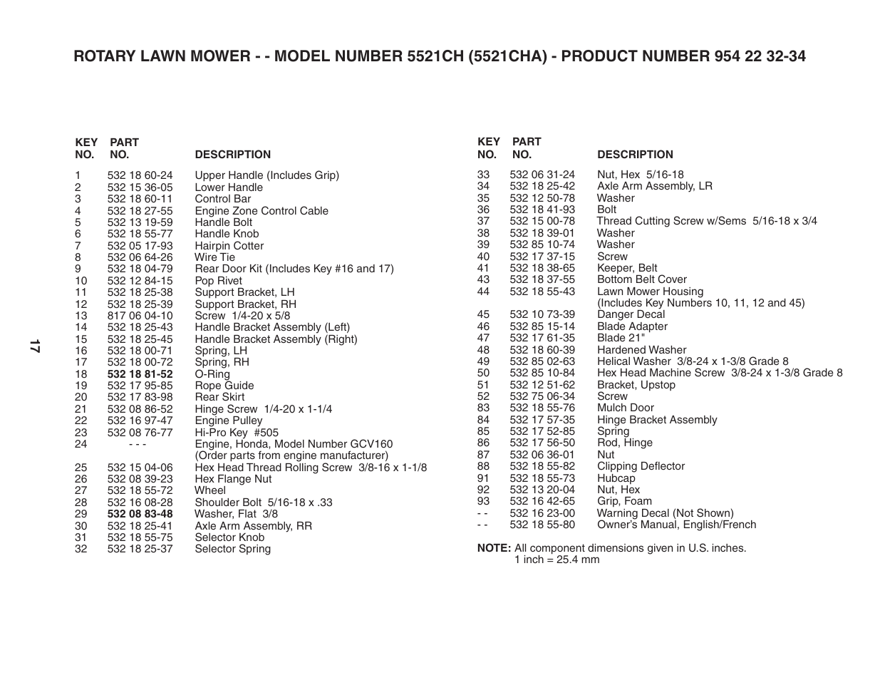 Parts list | Husqvarna 5521CH User Manual | Page 17 / 20