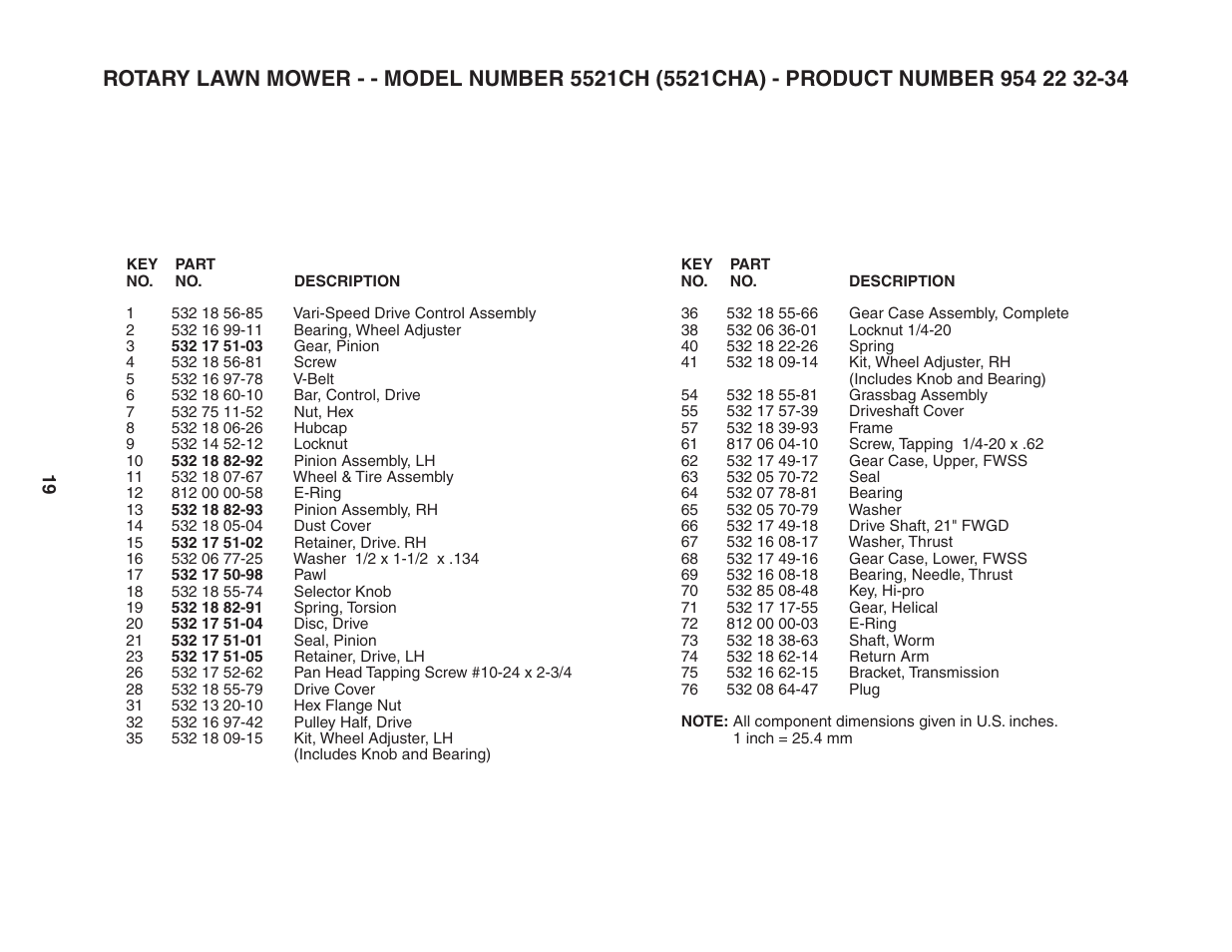 Parts list | Husqvarna 5521CH User Manual | Page 19 / 20