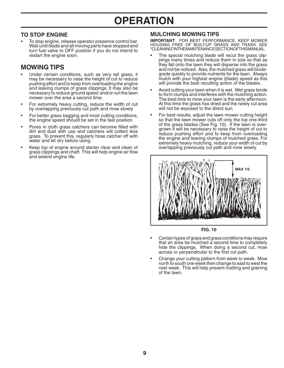 Operation, Mowing tips | Husqvarna 5521CH User Manual | Page 9 / 20