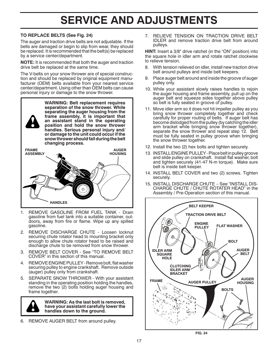 Service and adjustments | Husqvarna 14527SB-LS User Manual | Page 17 / 24