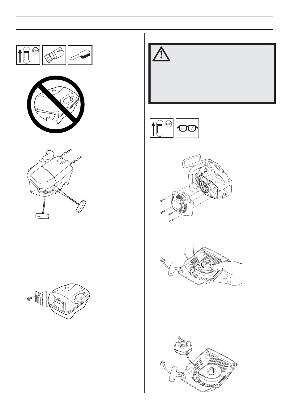 Muffler, Starter, Changing a broken or worn starter cord | Maintenance | Husqvarna 338XPT User Manual | Page 32 / 44