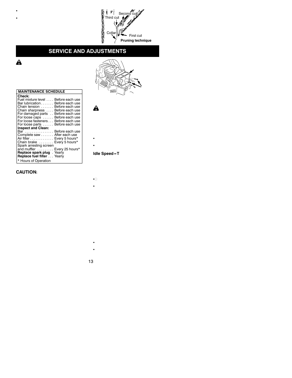 Service/ adjustments, Service and adjustments | Husqvarna 141 User Manual | Page 13 / 18