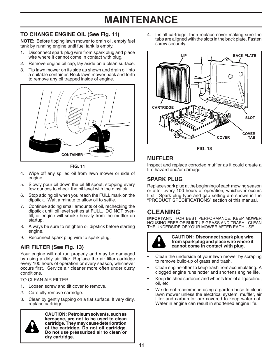 Maintenance, Cleaning | Husqvarna 6521CM User Manual | Page 11 / 18