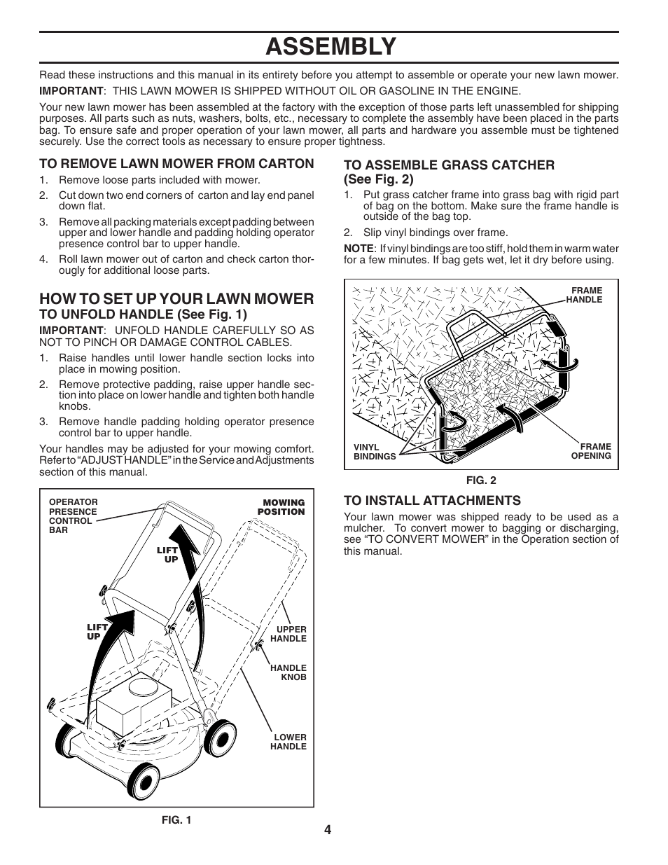 Assembly, How to set up your lawn mow er | Husqvarna 6521CM User Manual | Page 4 / 18