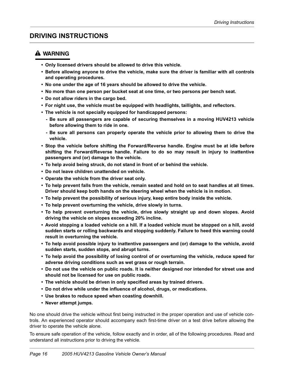 Driving instructions, Driving instructions ý | Husqvarna HUV4213 User Manual | Page 18 / 46