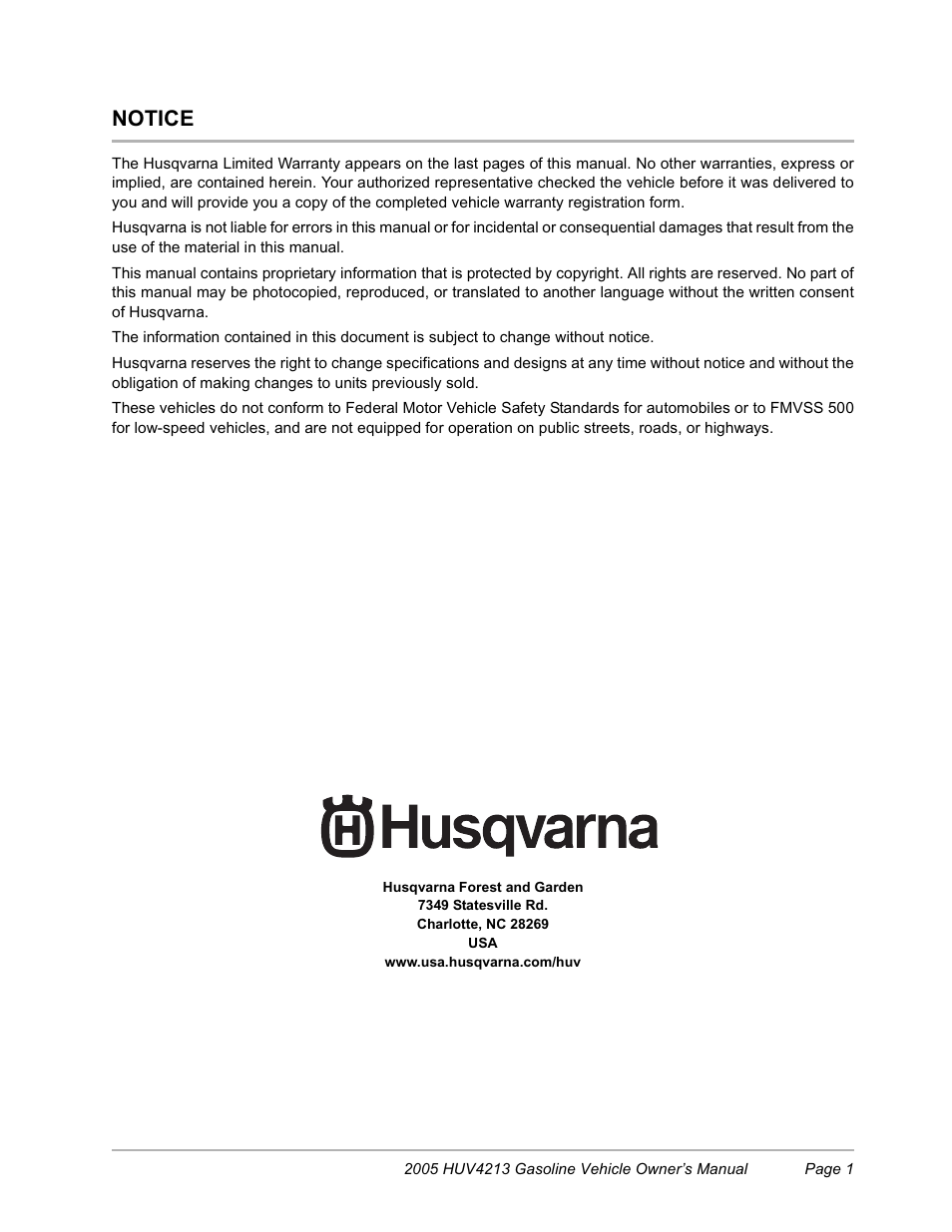 Notice | Husqvarna HUV4213 User Manual | Page 3 / 46