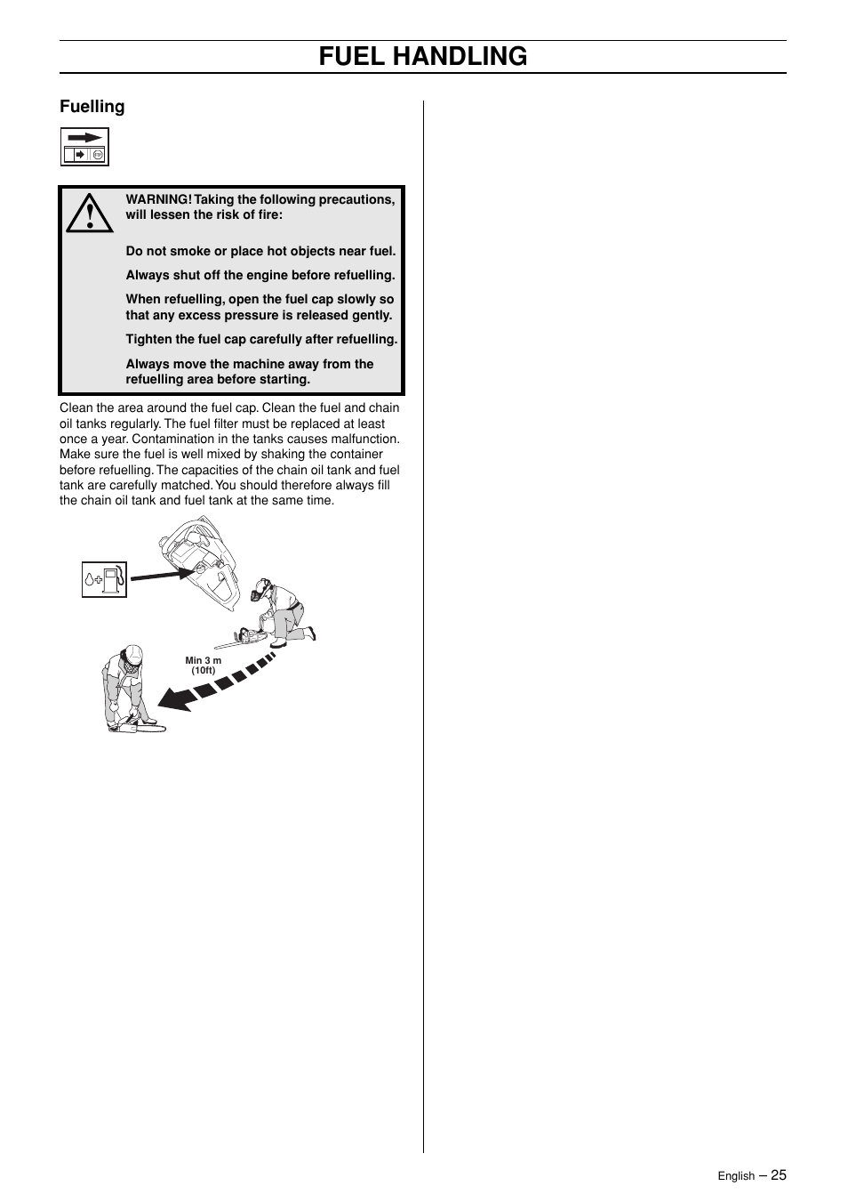 Fuelling, Fuel handling | Husqvarna 3120XP User Manual | Page 25 / 36