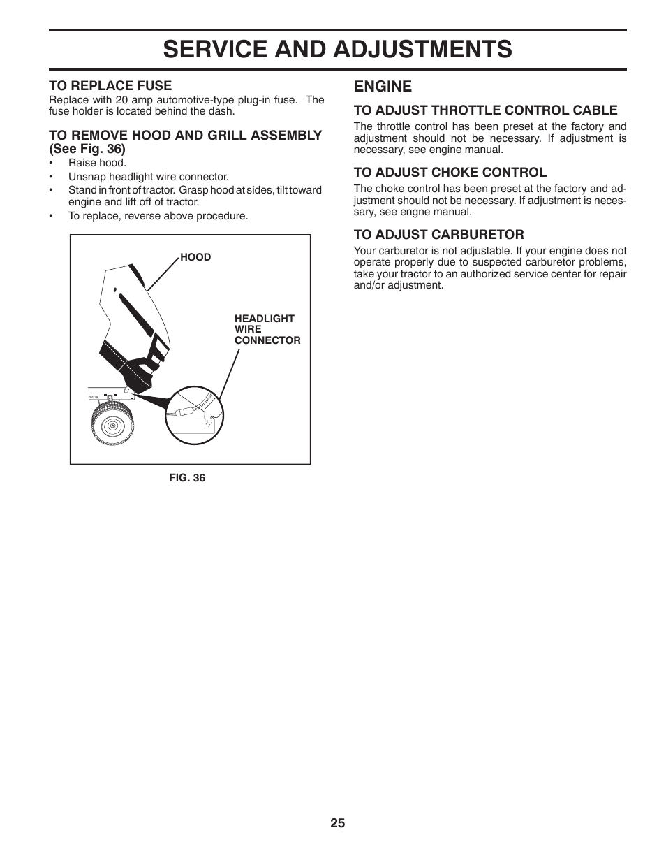 Service and adjustments, Engine | Husqvarna 96045000502 User Manual | Page 25 / 44