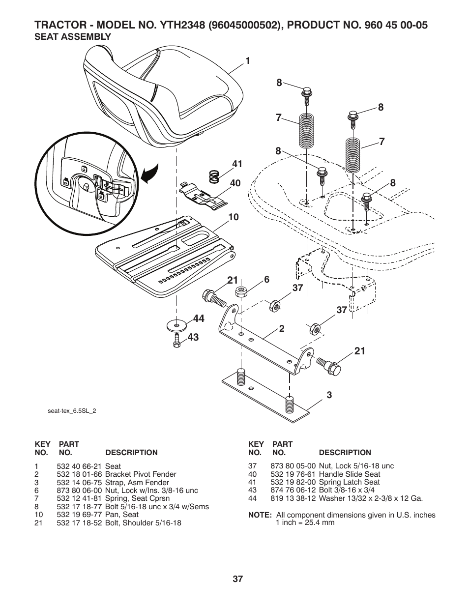 Seat assembly | Husqvarna 96045000502 User Manual | Page 37 / 44