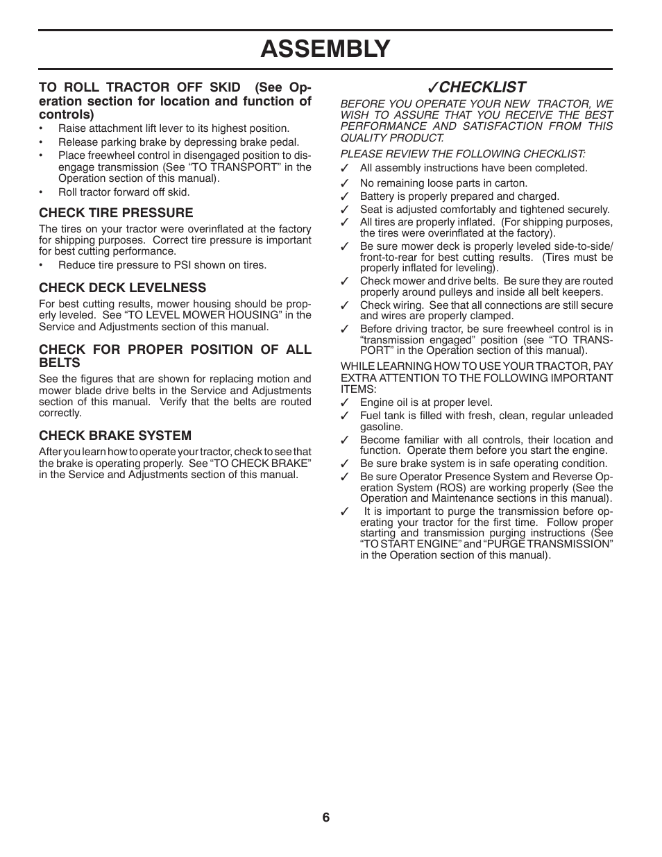 Assembly, Checklist | Husqvarna 96045000502 User Manual | Page 6 / 44