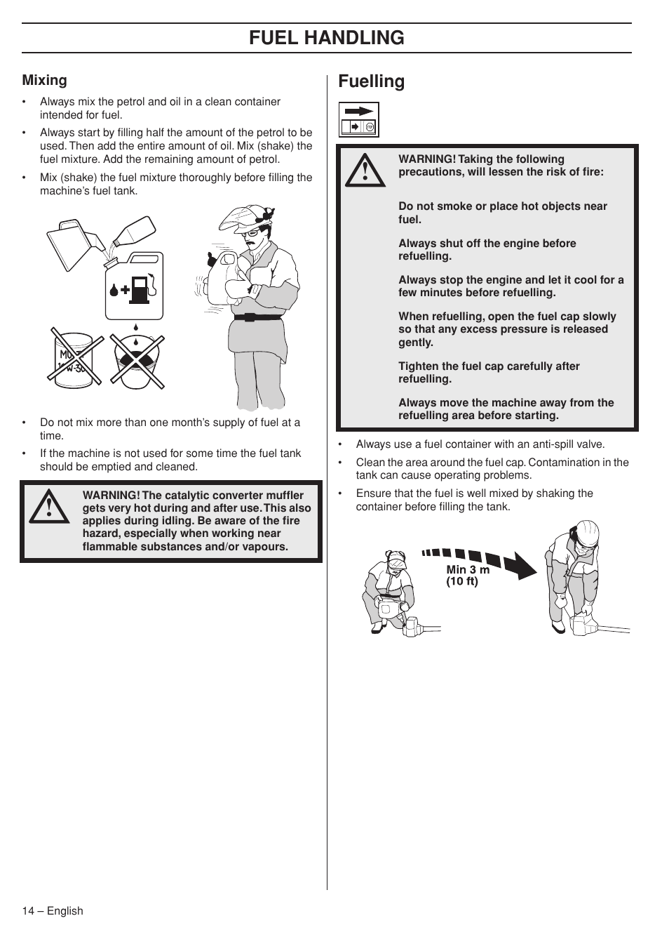 Mixing, Fuelling, Fuel handling | Husqvarna 333RJ User Manual | Page 14 / 36