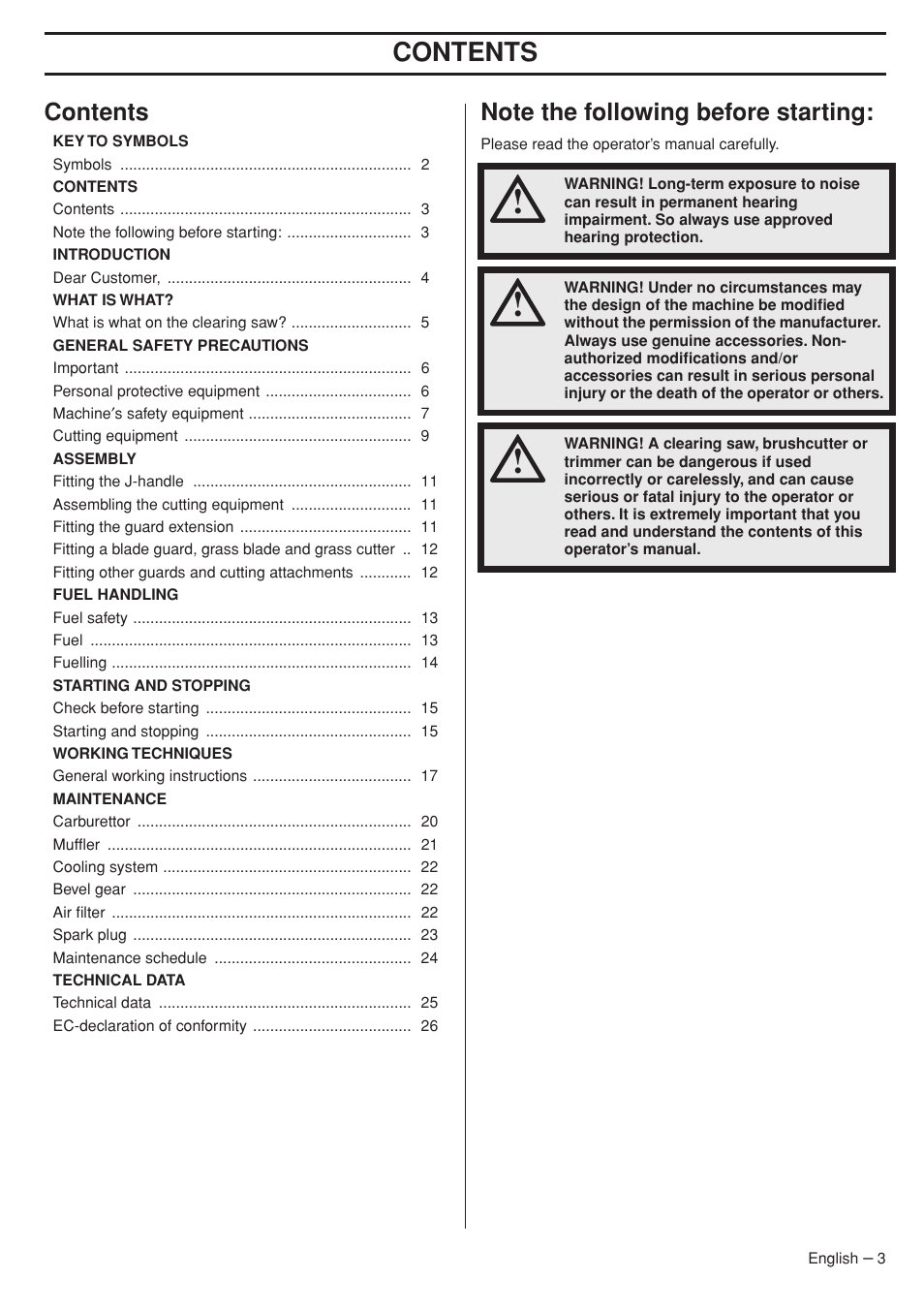 Husqvarna 333RJ User Manual | Page 3 / 36