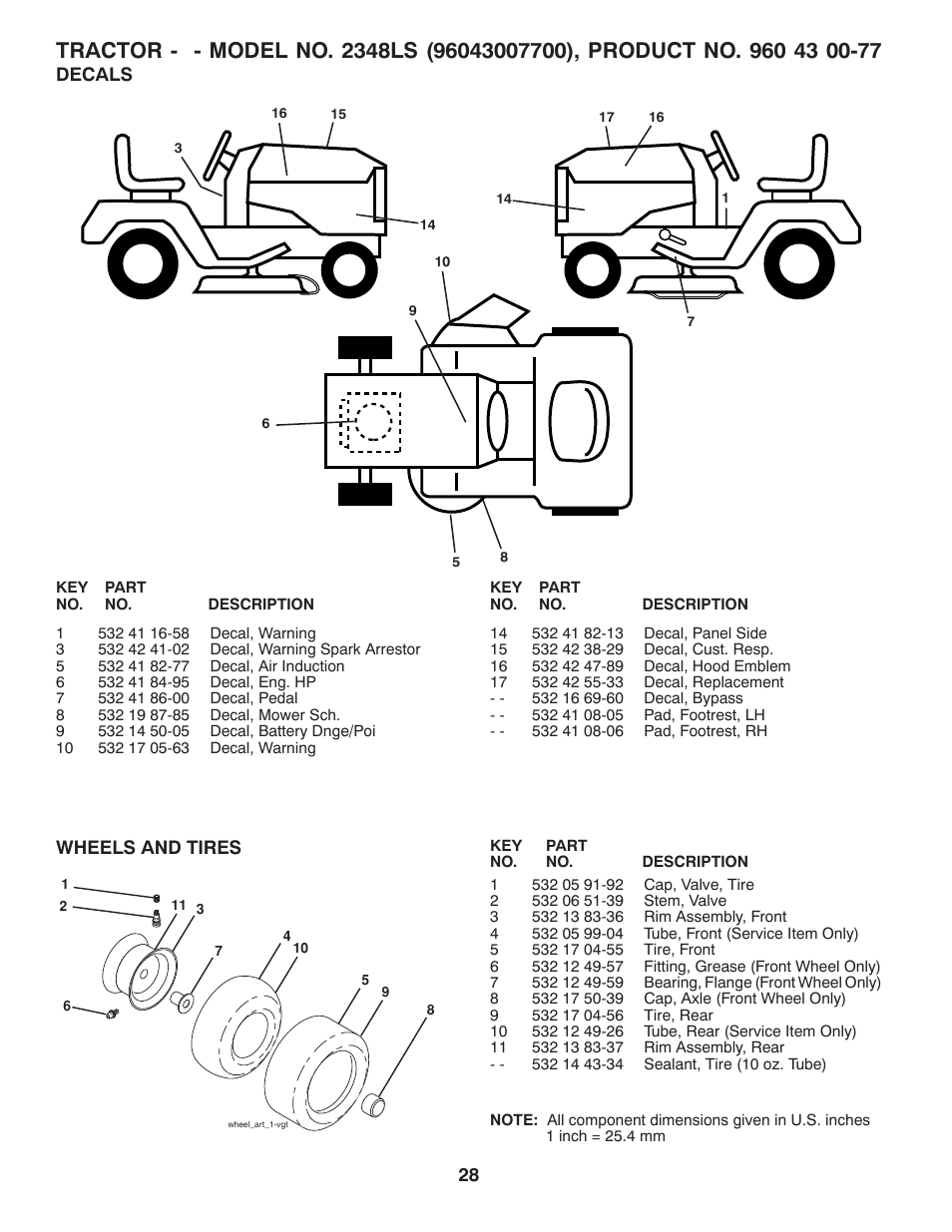 Repair parts, Decals / wheels & tires | Husqvarna 2348 LS User Manual | Page 28 / 46