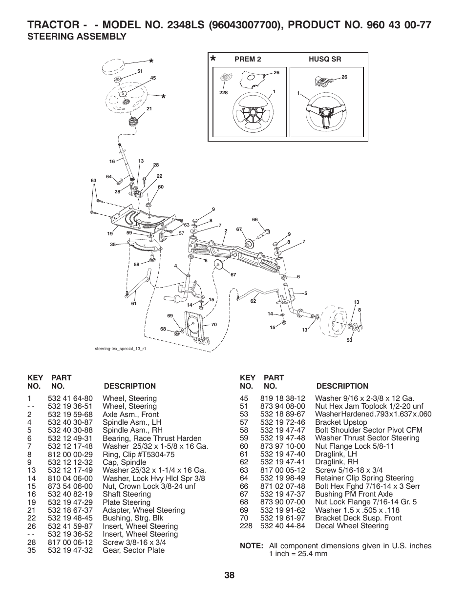 Steering assembly | Husqvarna 2348 LS User Manual | Page 38 / 46