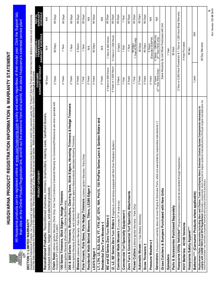 Warranty statement | Husqvarna 2348 LS User Manual | Page 44 / 46