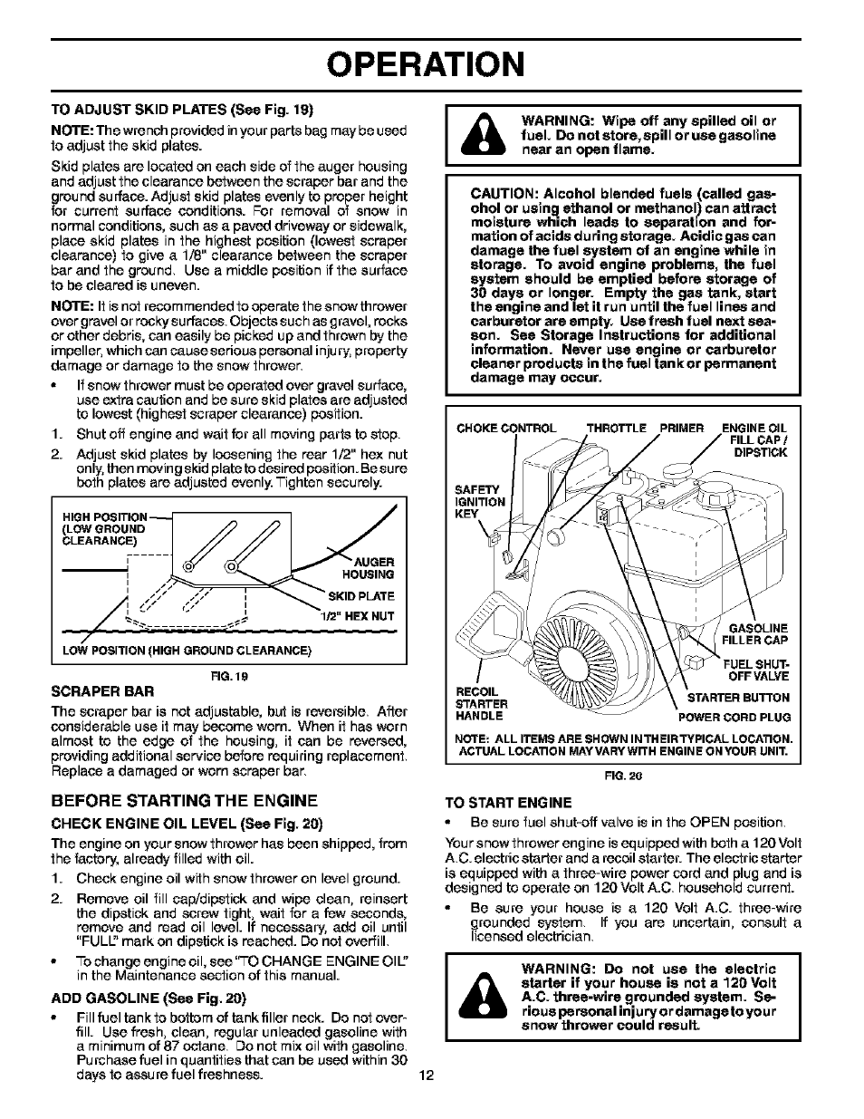 Before starting the engine, Operation | Husqvarna 10527STE User Manual | Page 12 / 32