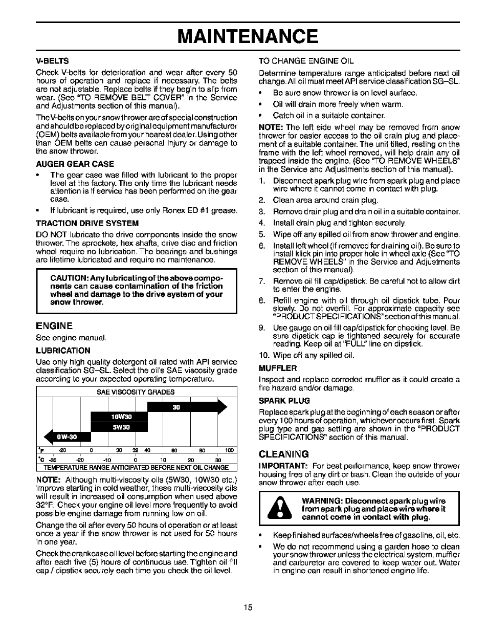 Maintenance, Engine, Cleaning | Husqvarna 10527STE User Manual | Page 15 / 32