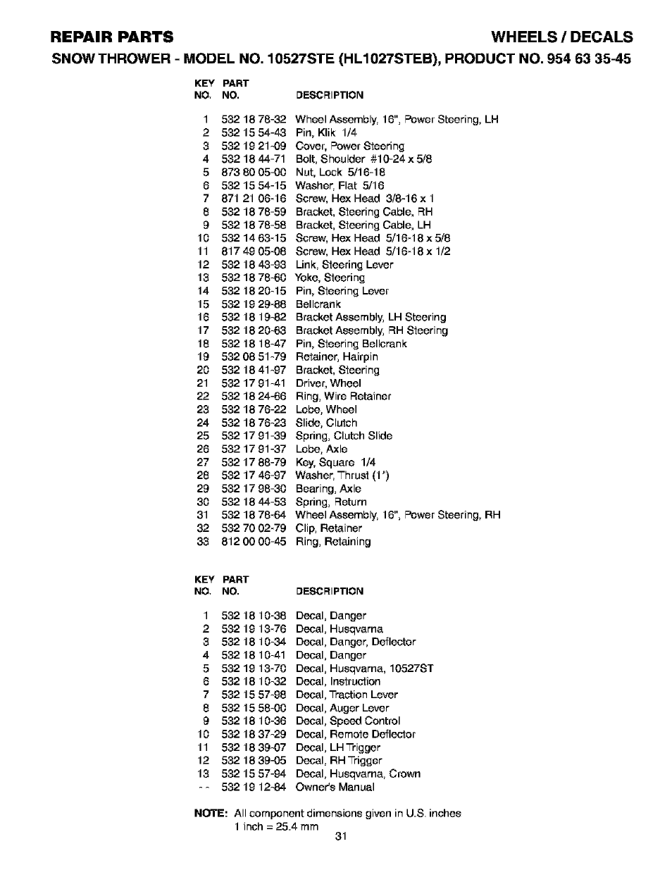 Husqvarna 10527STE User Manual | Page 31 / 32