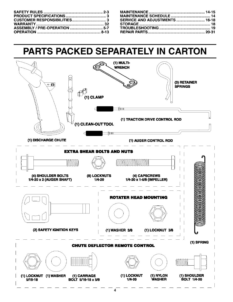 Parts packed separately in carton | Husqvarna 10527STE User Manual | Page 4 / 32