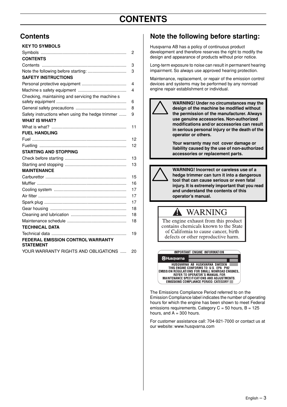 Husqvarna 326HD75 User Manual | Page 3 / 24