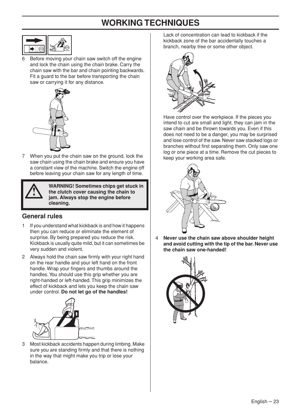 General rules, Working techniques | Husqvarna 372 XPG User Manual | Page 23 / 44