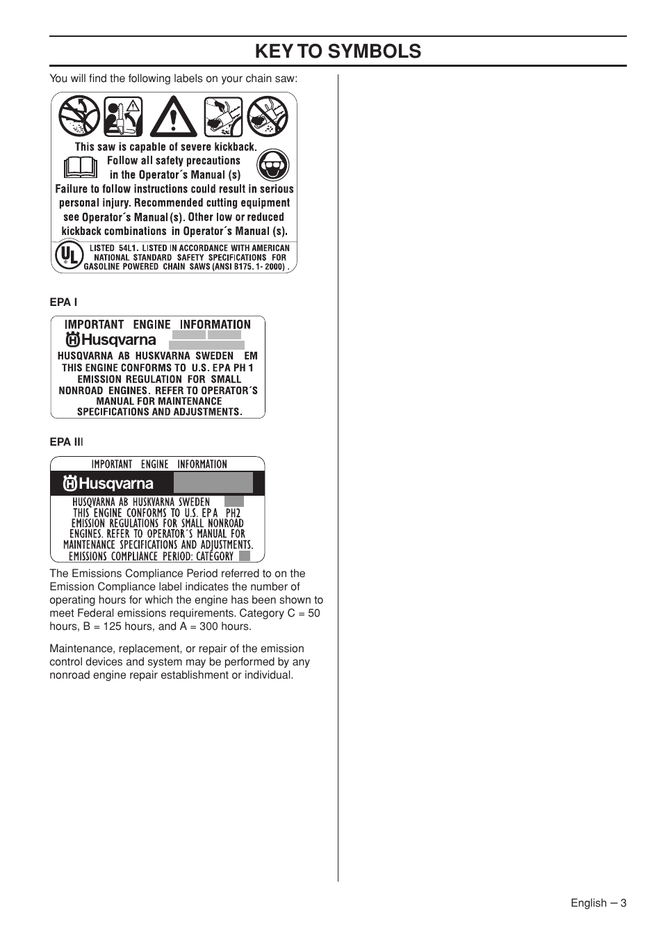 Key t o symbols | Husqvarna 372 XPG User Manual | Page 3 / 44