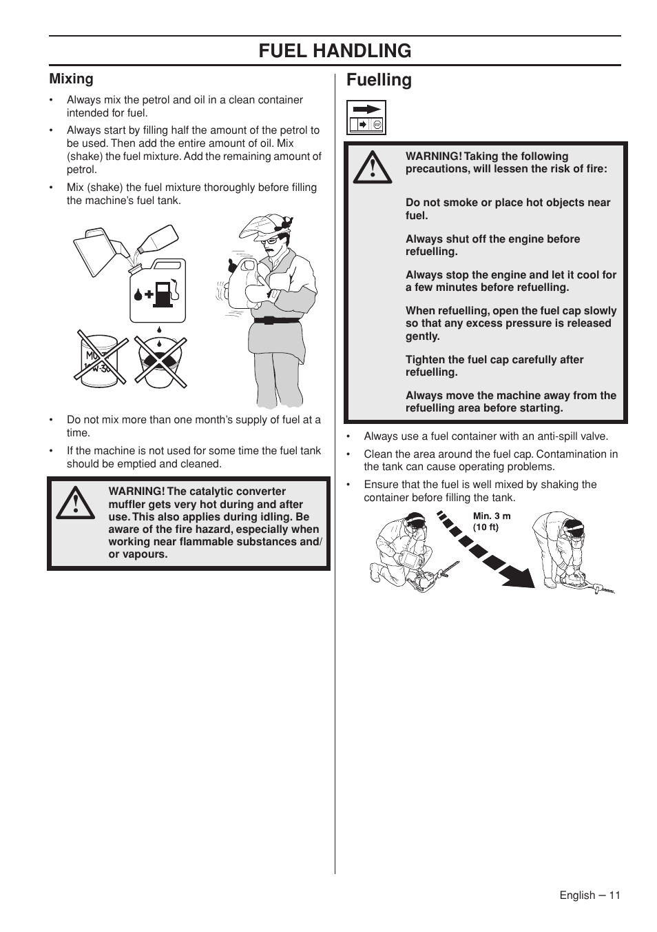 Mixing, Fuelling, Fuel handling | Husqvarna 325HS99X EN User Manual | Page 11 / 28