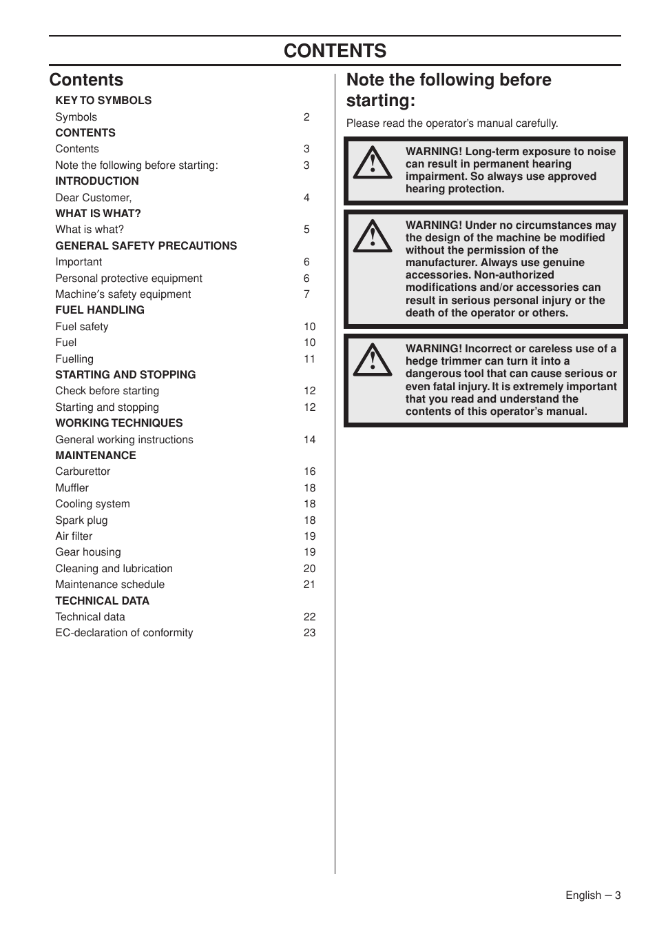 Husqvarna 325HS99X EN User Manual | Page 3 / 28