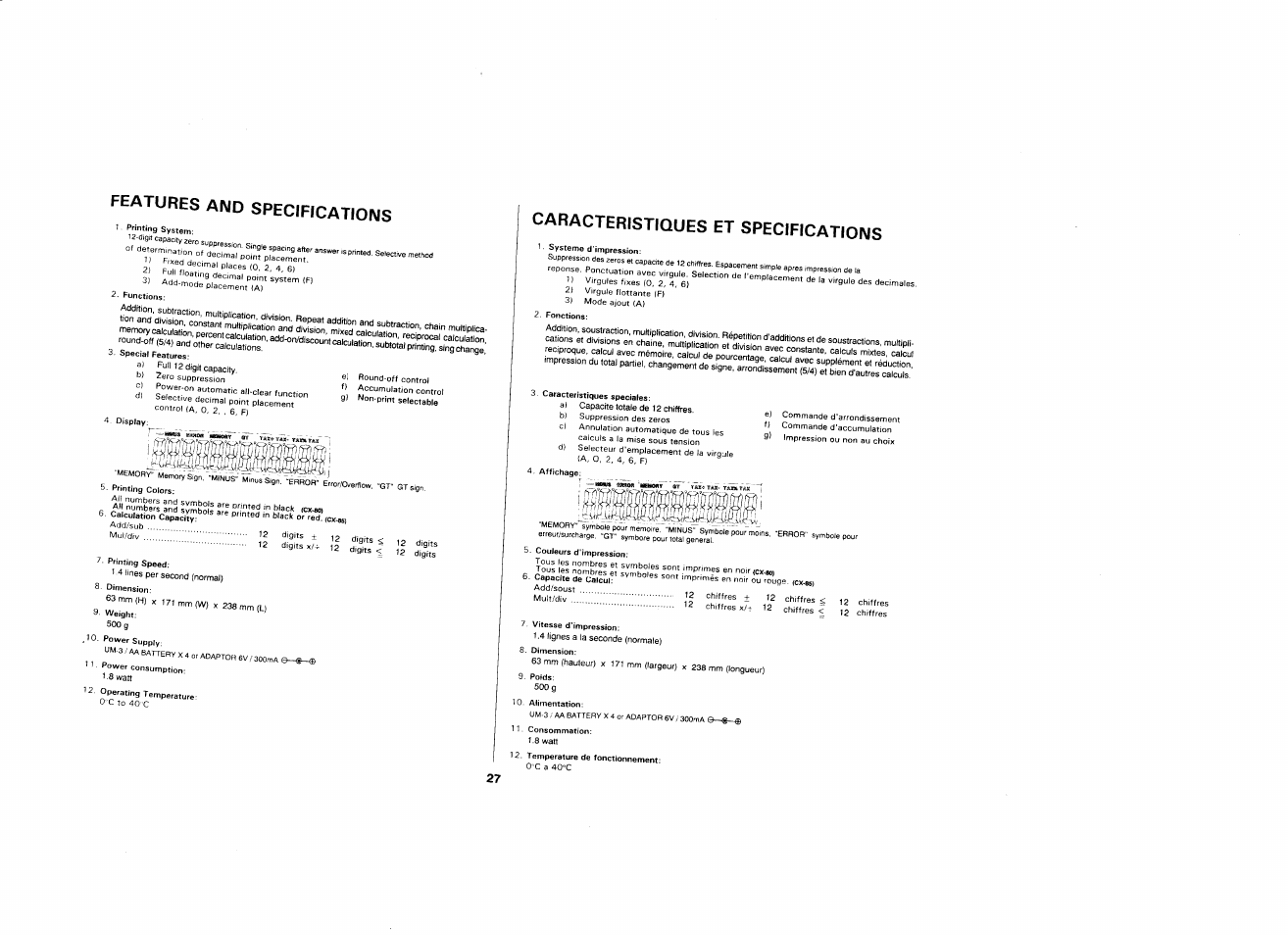 Features and specifications, Caracteristiques et specifications, Liillir | CITIZEN CX-80 User Manual | Page 28 / 32