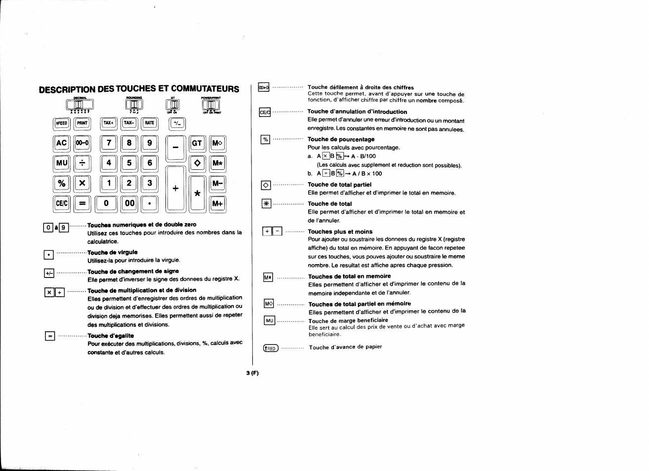 Ce/c, Imi [ml, Ff 1 | Description des touches et commutateurs, Gt mo, M- m | CITIZEN CX-80 User Manual | Page 4 / 32