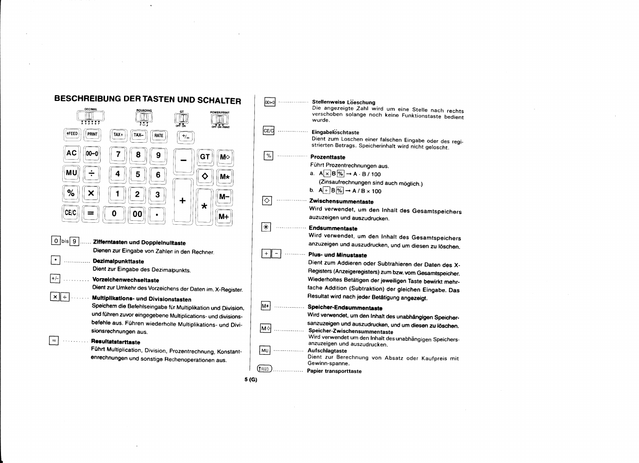 Beschreibung der tasten und schalter, M* m | CITIZEN CX-80 User Manual | Page 6 / 32