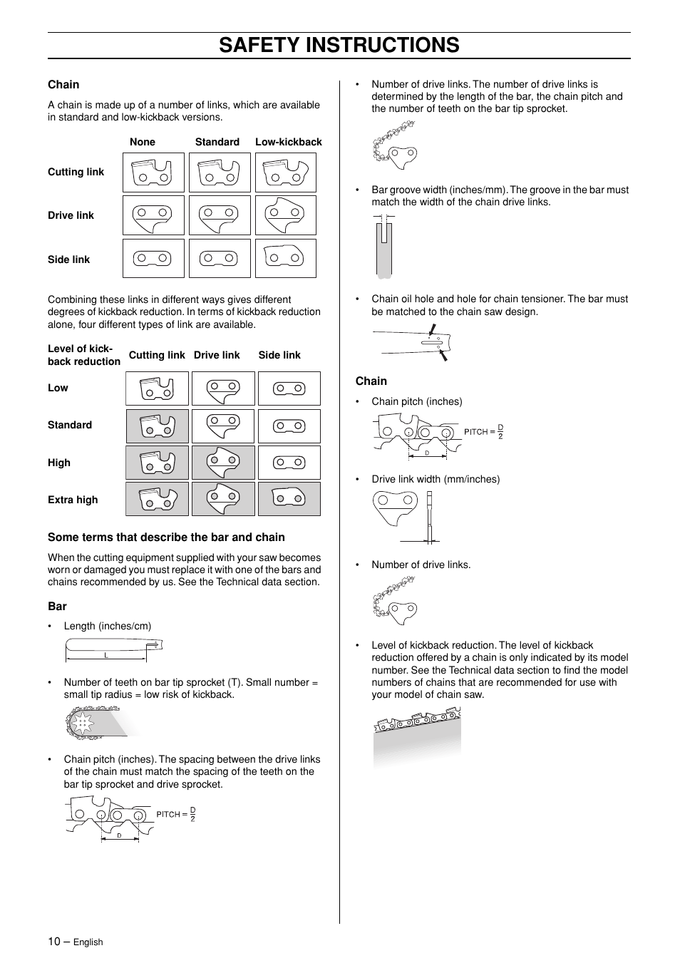 Safety instructions | Husqvarna 365 User Manual | Page 10 / 40