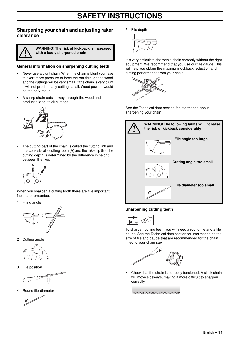 Safety instructions | Husqvarna 365 User Manual | Page 11 / 40