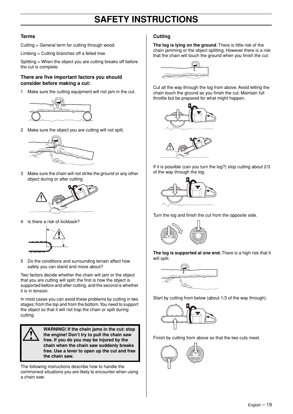 Safety instructions | Husqvarna 365 User Manual | Page 19 / 40