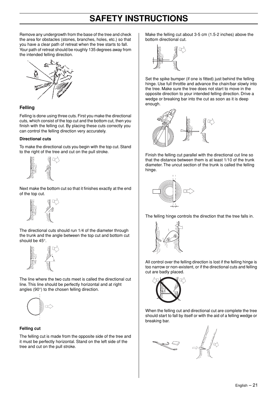 Safety instructions | Husqvarna 365 User Manual | Page 21 / 40