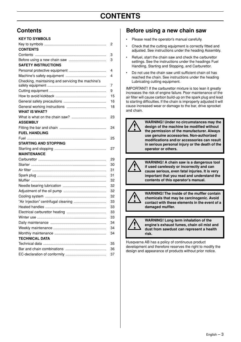 Husqvarna 365 User Manual | Page 3 / 40
