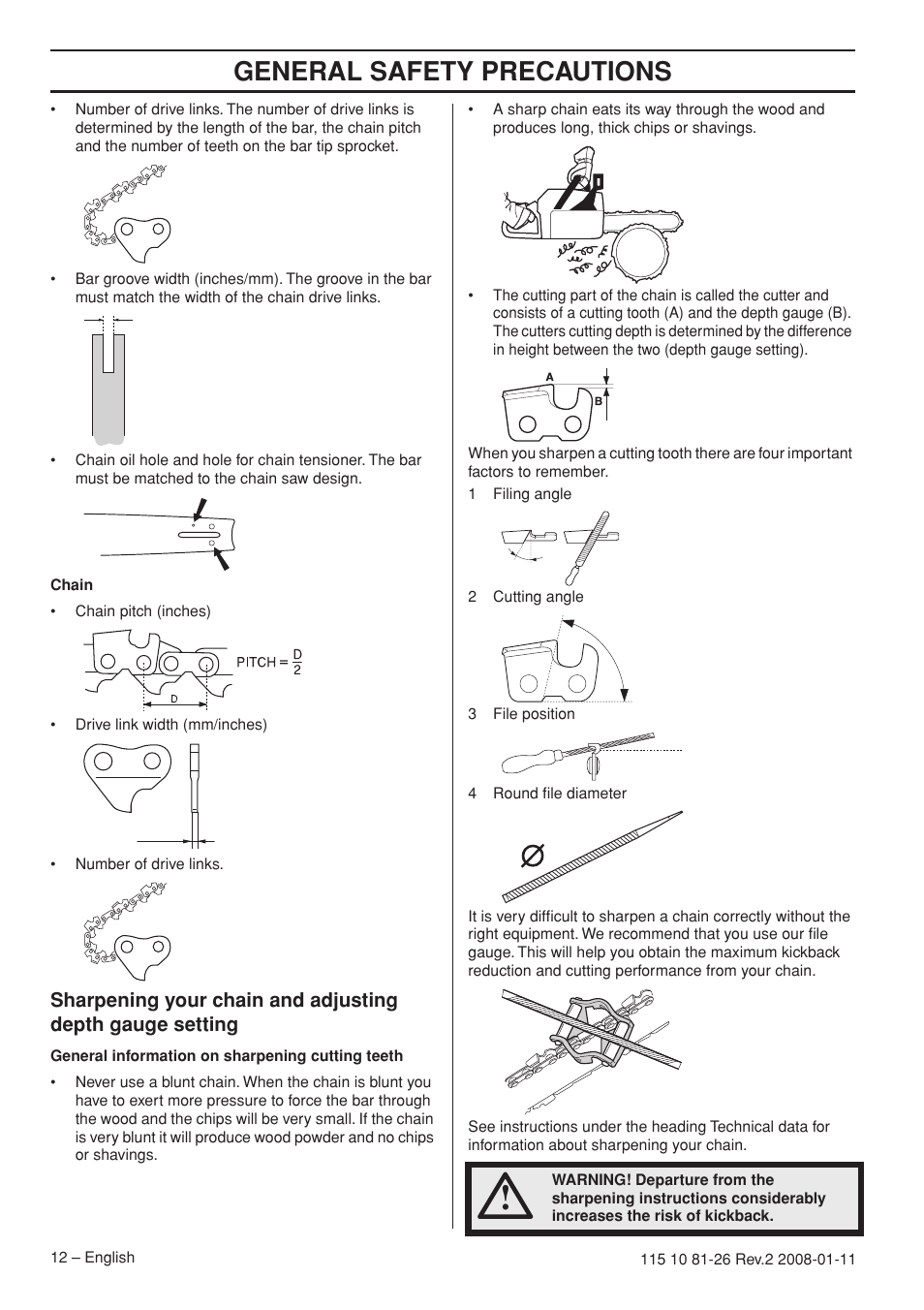 General safety precautions | Husqvarna 445 User Manual | Page 12 / 44