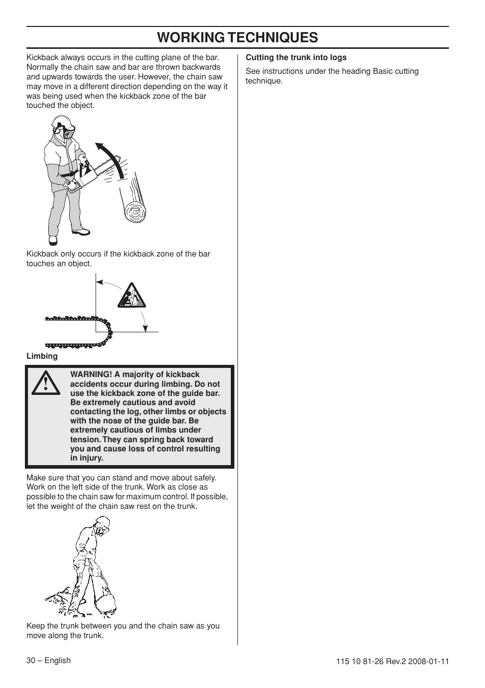 Working techniques | Husqvarna 445 User Manual | Page 30 / 44