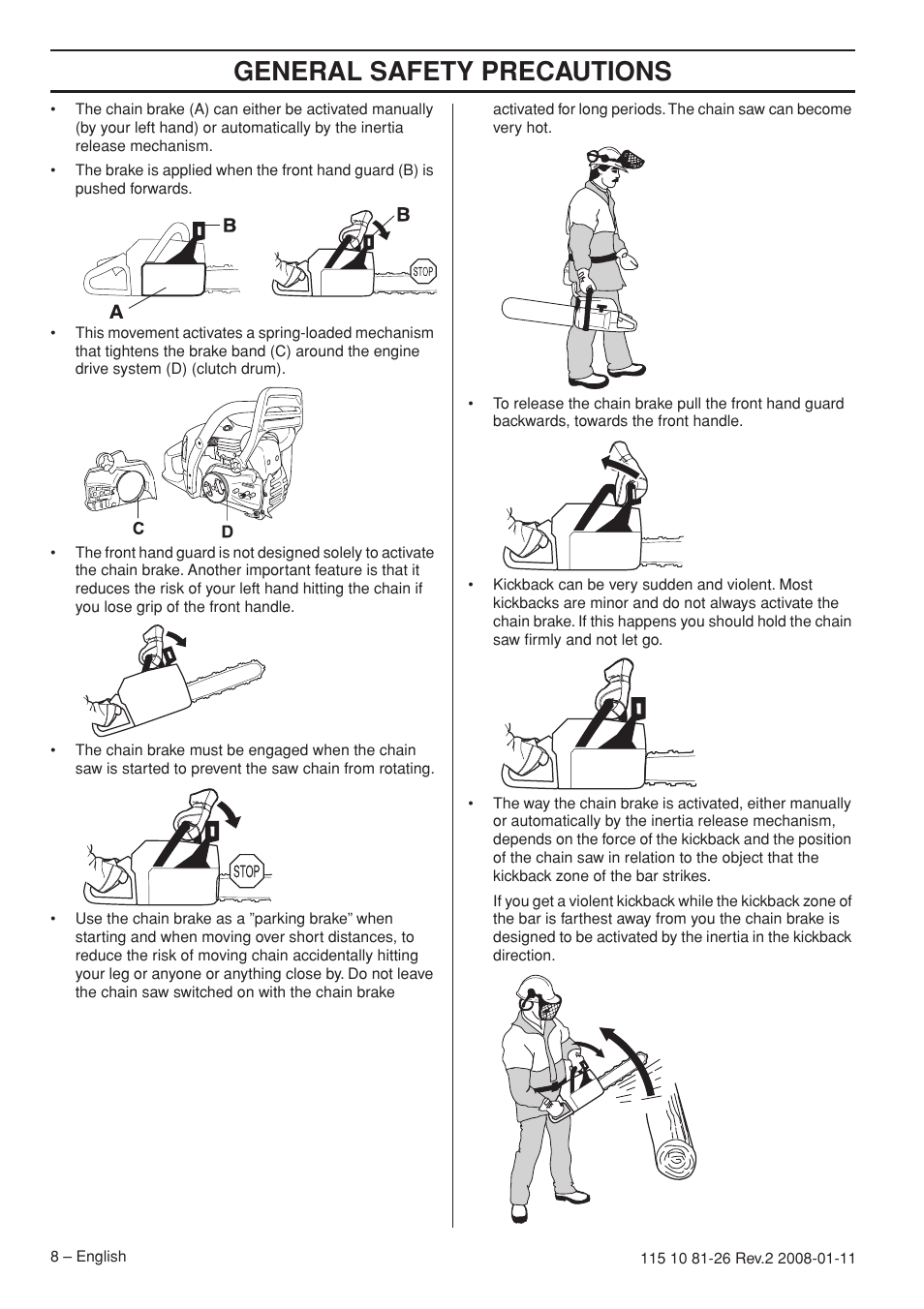 General safety precautions | Husqvarna 445 User Manual | Page 8 / 44